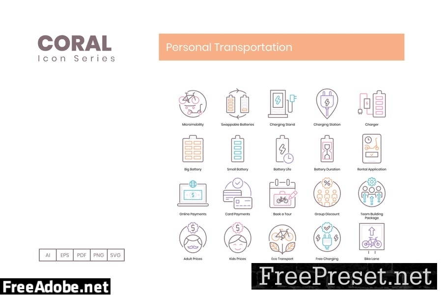 70 Personal Transportation Line Icons JE5BNW8