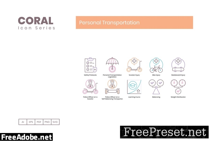 70 Personal Transportation Line Icons JE5BNW8