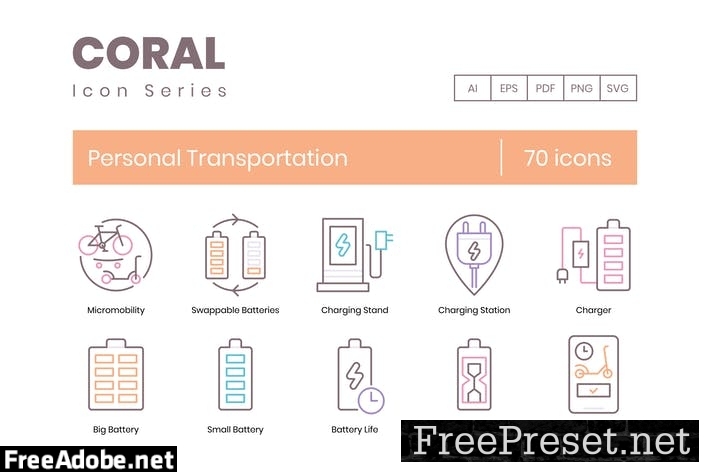 70 Personal Transportation Line Icons JE5BNW8