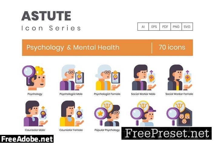 70 Psychology and Mental Health Flat Icons 2TBHJF6
