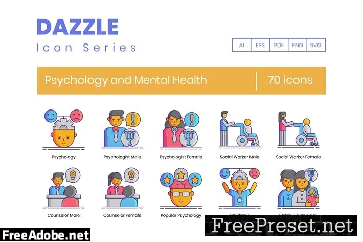 70 Psychology and Mental Health Line Icons NBFM32S
