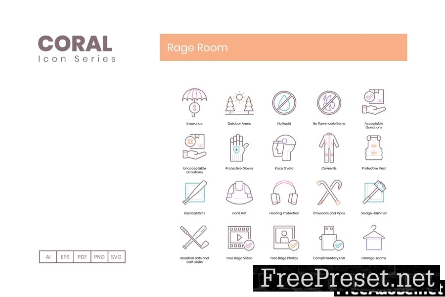 70 Rage Room Line Icons