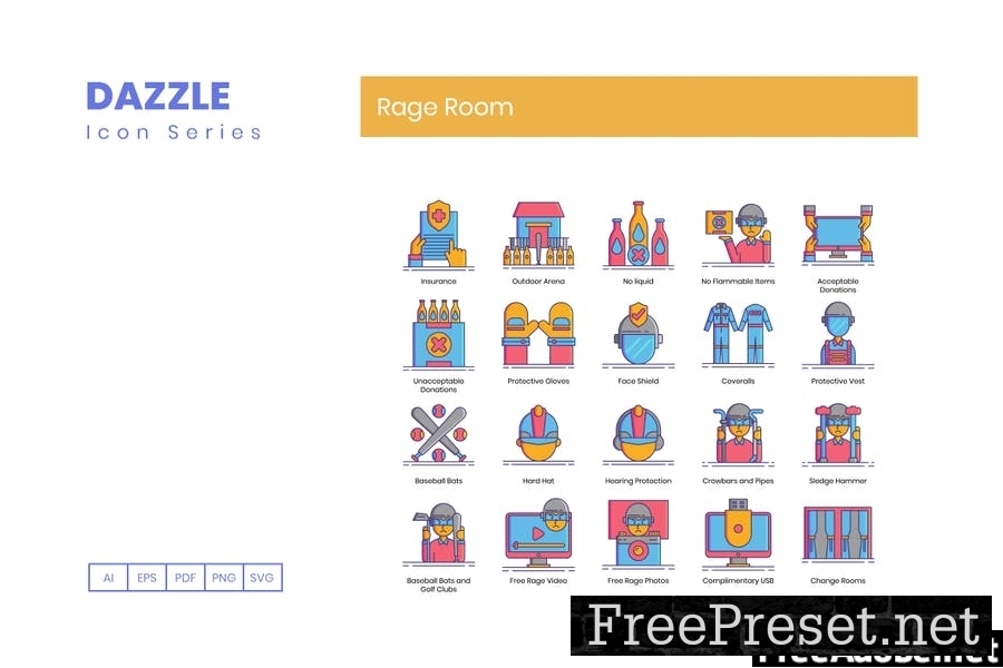 70 Rage Room Line Icons