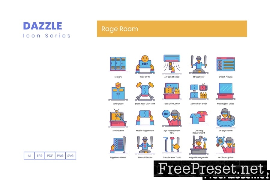 70 Rage Room Line Icons