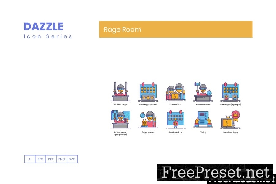 70 Rage Room Line Icons