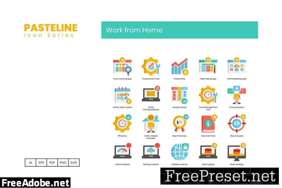 70 Work from Home Flat Icons