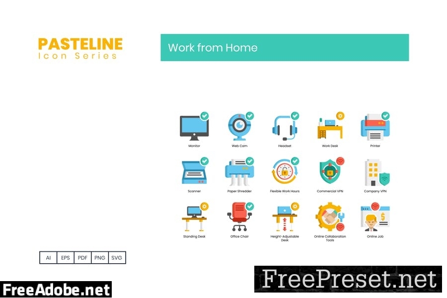 70 Work from Home Flat Icons