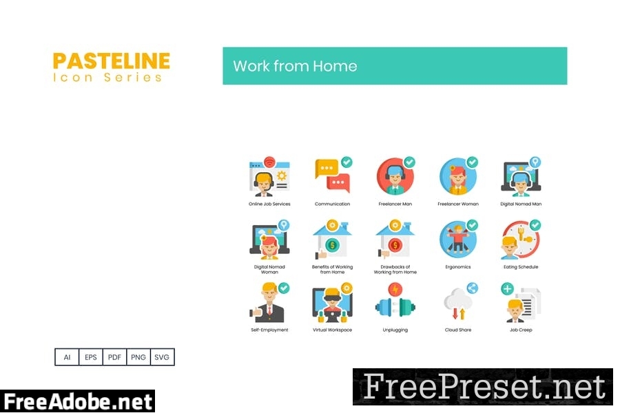 70 Work from Home Flat Icons