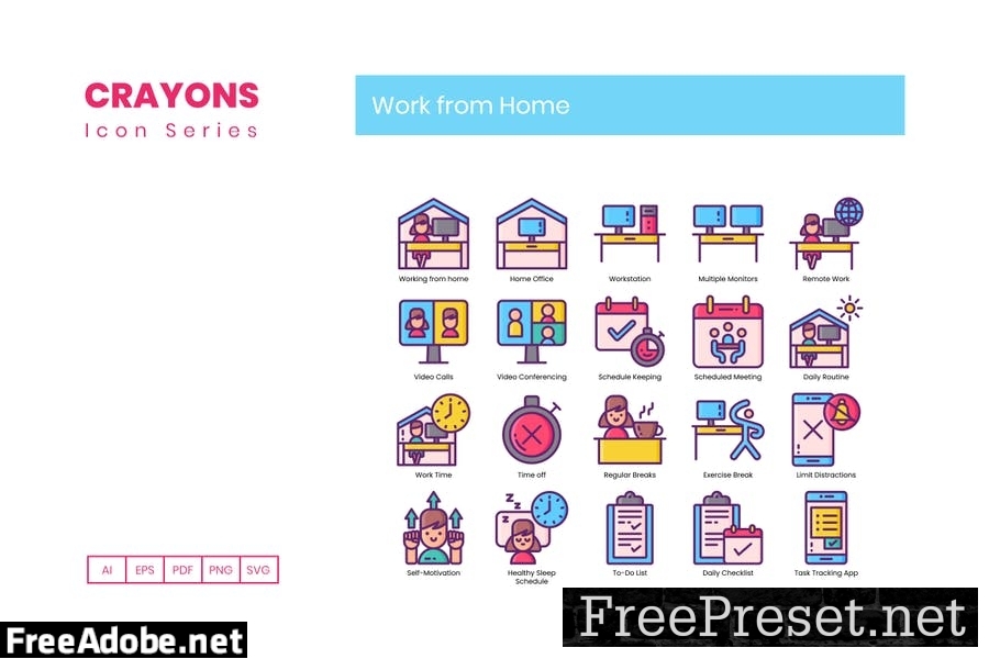 70 Work From Home Line Icons FQZMJBA