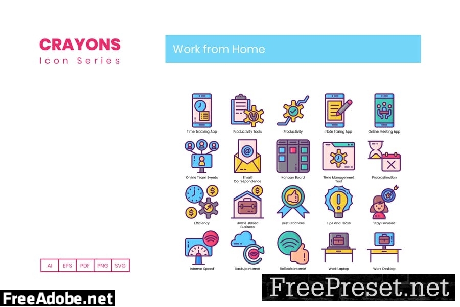 70 Work From Home Line Icons FQZMJBA