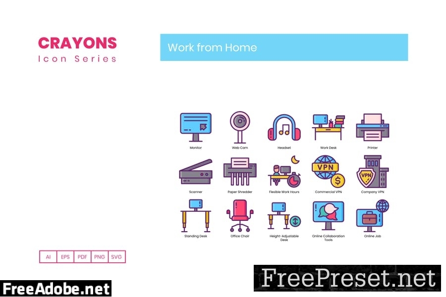 70 Work From Home Line Icons FQZMJBA