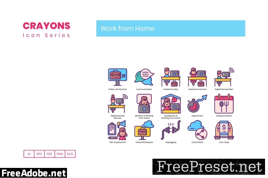 70 Work From Home Line Icons FQZMJBA