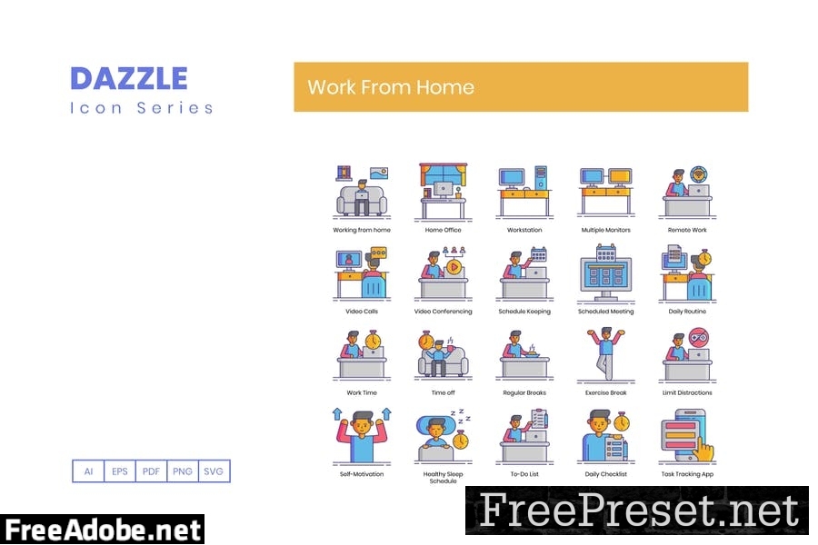 70 Work From Home Line Icons NTDKR99