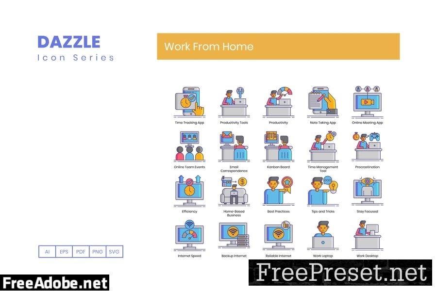 70 Work From Home Line Icons NTDKR99