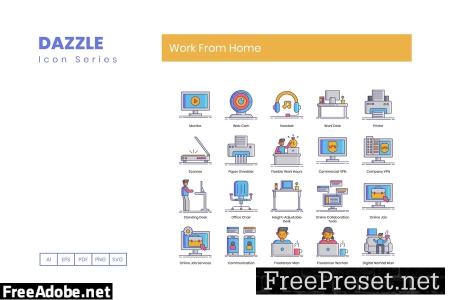 70 Work From Home Line Icons NTDKR99