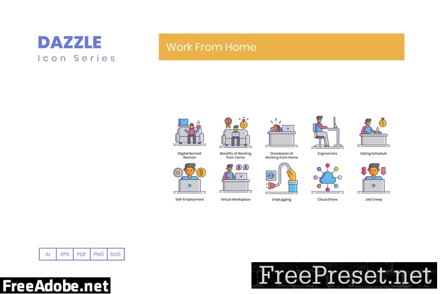 70 Work From Home Line Icons NTDKR99