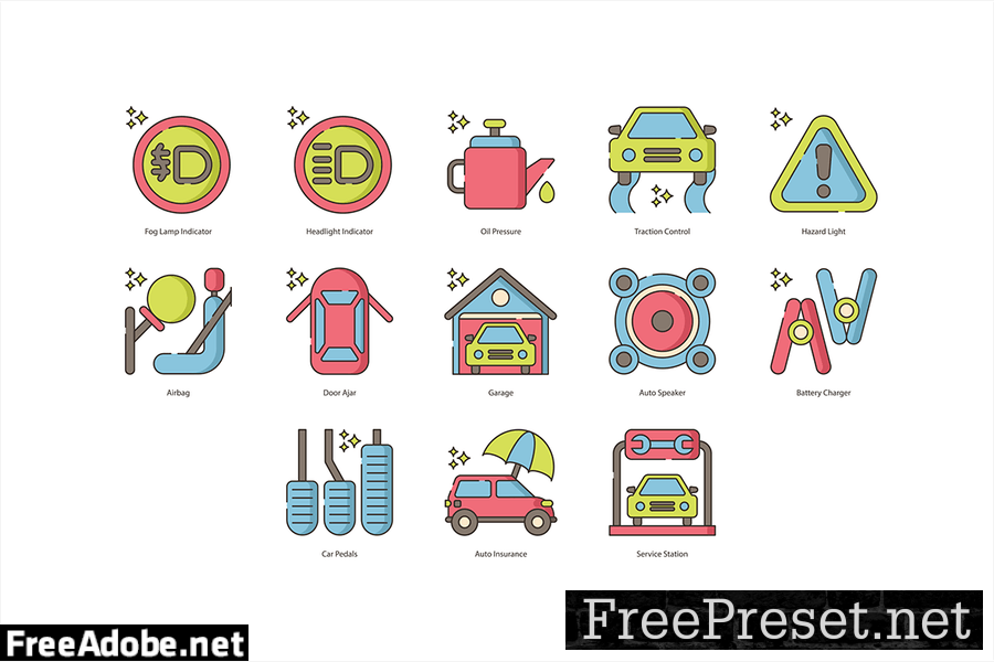 73 Car Service Color Line Icons