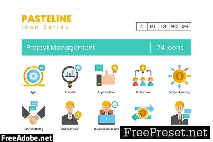 74 Project Management Flat Icons 6NA96AD