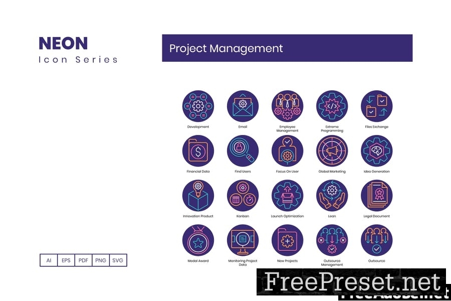 74 Project Management Round Icons