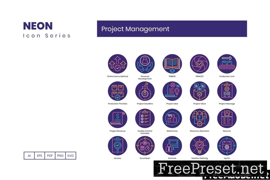 74 Project Management Round Icons