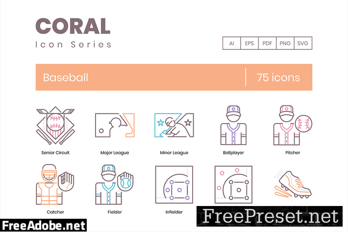 75 Baseball Line Icons YCGCHVU