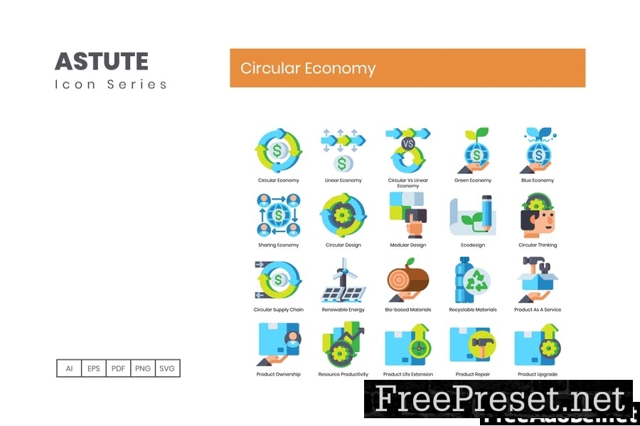 75 Circular Economy Flat Icons