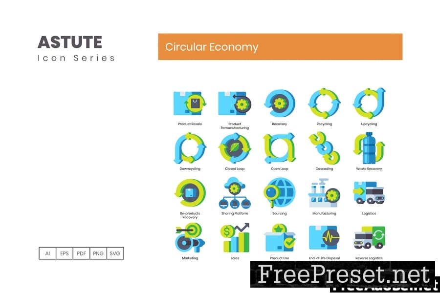 75 Circular Economy Flat Icons