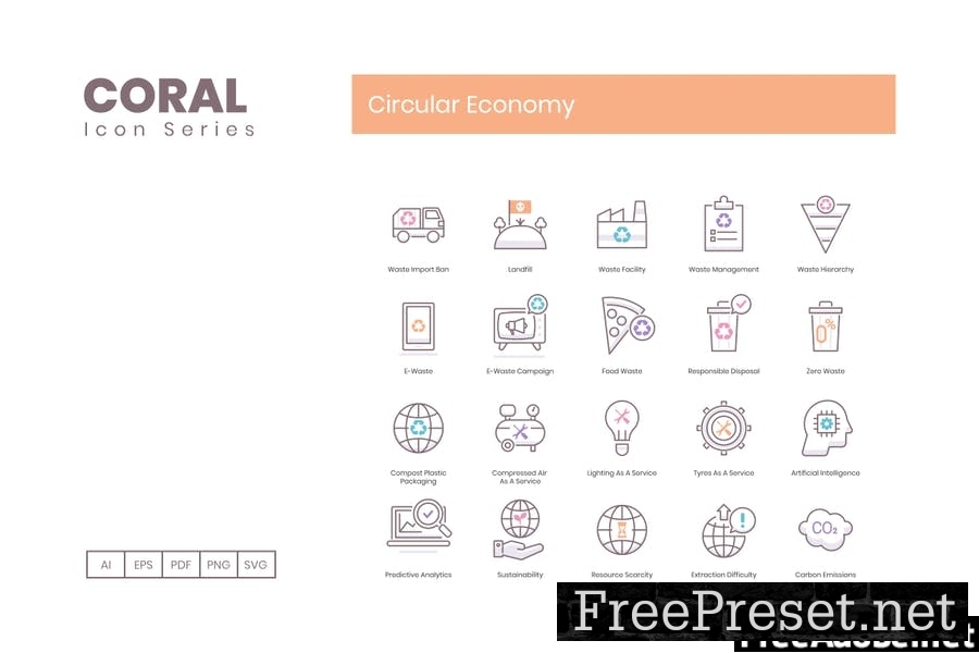 75 Circular Economy Line Icons DK5NQTZ