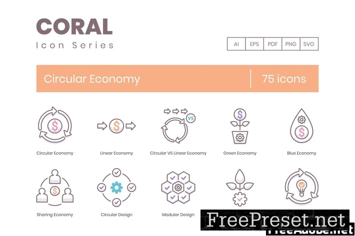 75 Circular Economy Line Icons DK5NQTZ