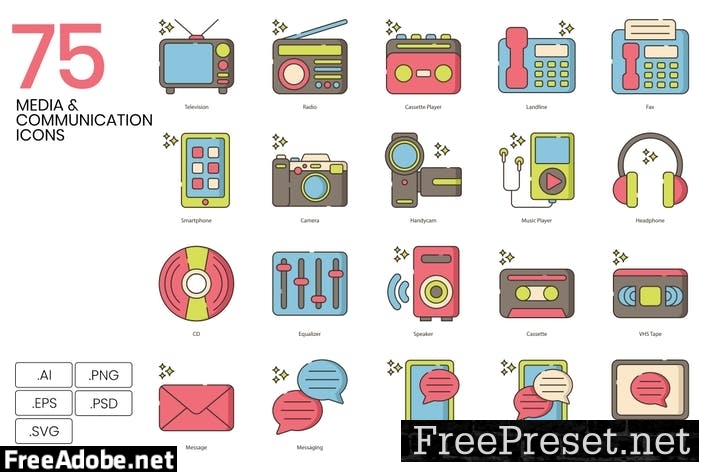 75 Communication & Media Line Icons R5R7BEZ