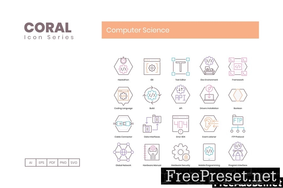 75 Computer Science Icons - Coral Series AMYLEVV