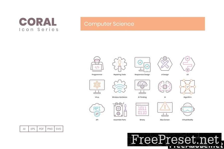 75 Computer Science Icons - Coral Series AMYLEVV