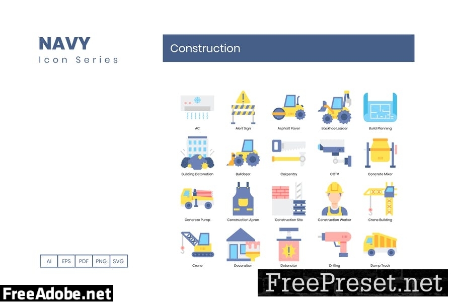 75 Construction Flat Icons JQC376V