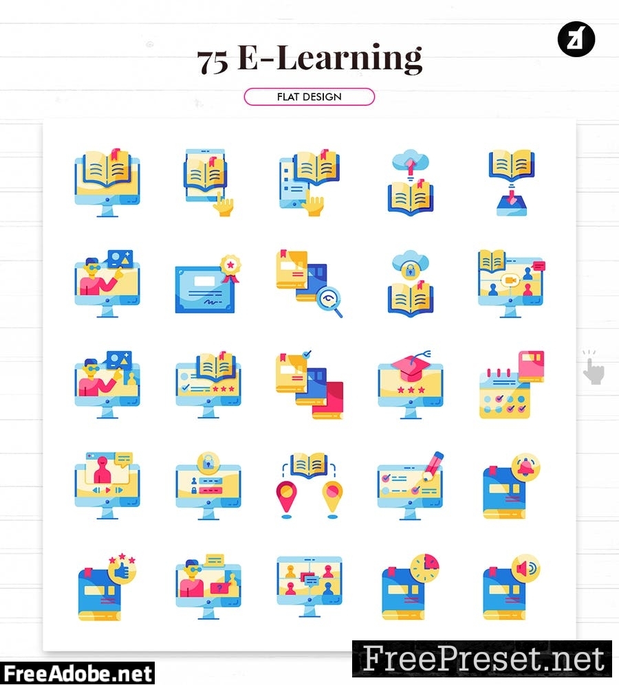 75 E-Learning elements icon pack