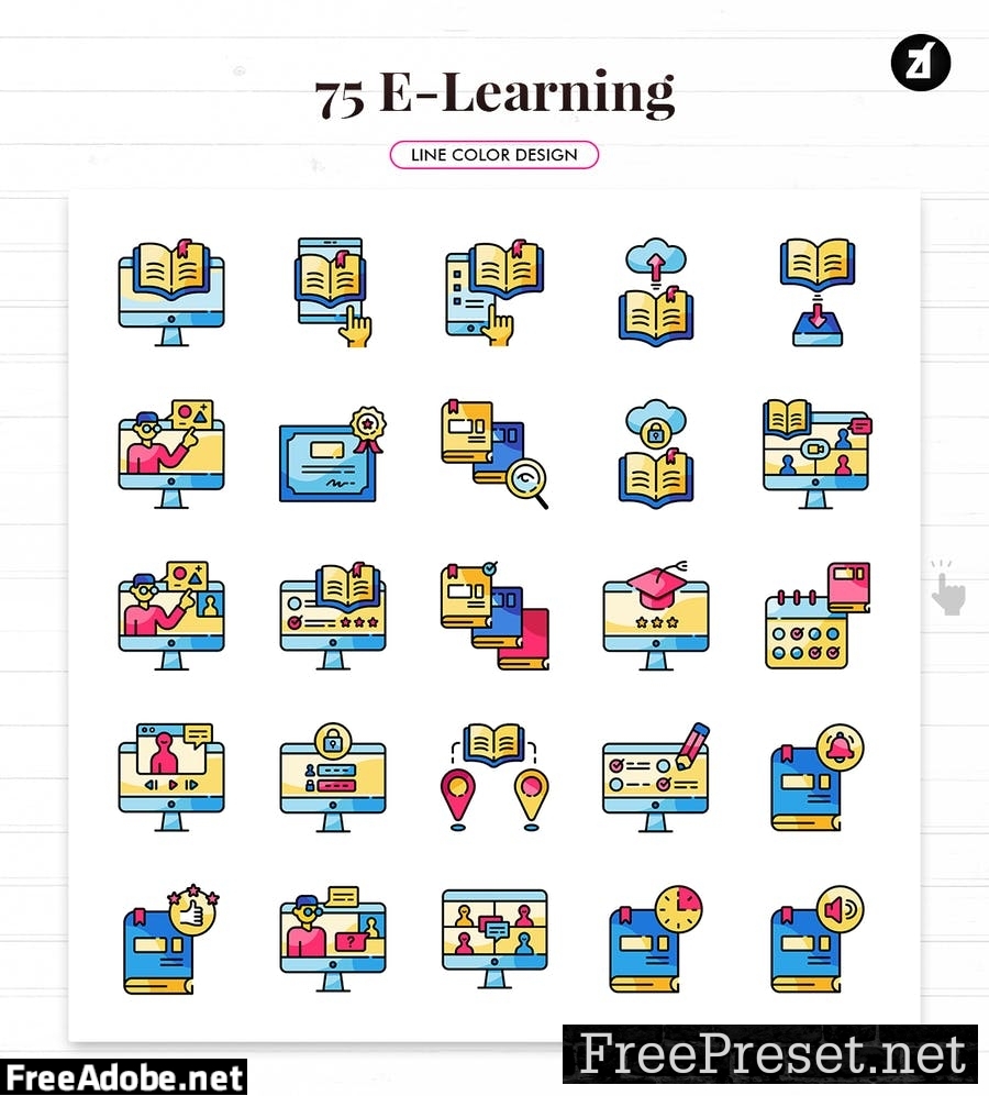 75 E-Learning elements icon pack