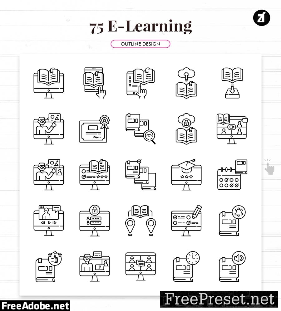 75 E-Learning elements icon pack