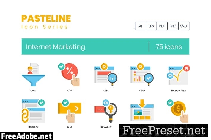 75 Internet Marketing Flat Icons KL3YK9M