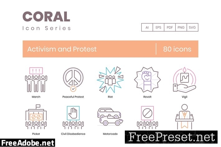 80 Activism and Protest Line Icons DKABA3V