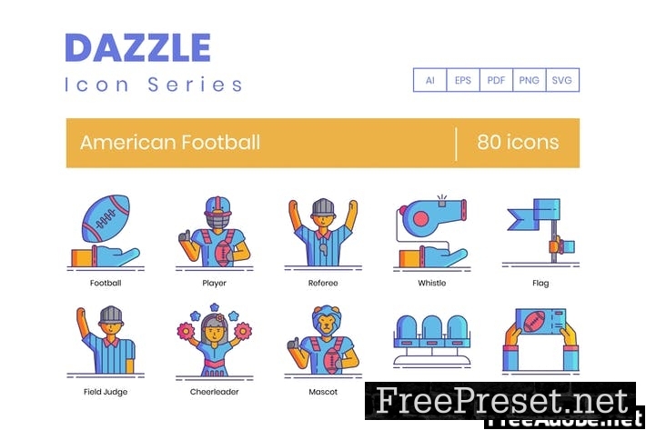 80 American Football Line Icons 2CA4QZ4