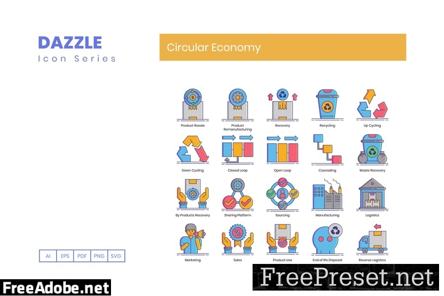 80 Circular Economy Line Icons