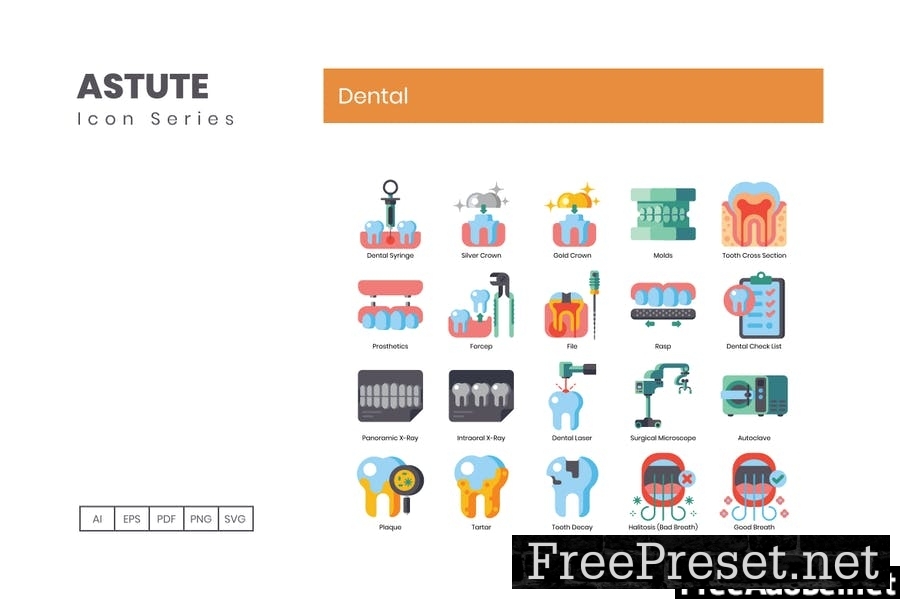 80 Dental Flat Icons