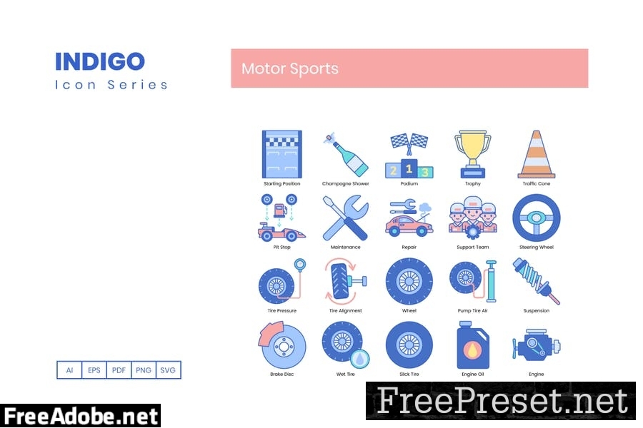 80 Motor Sports Line Icons