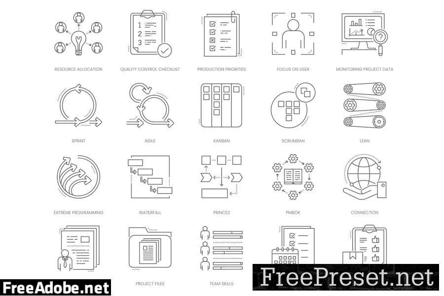 80 Project Management Line Icons