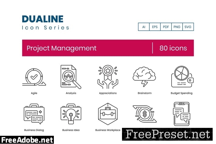 80 Project Management Line Icons P3XGLRA