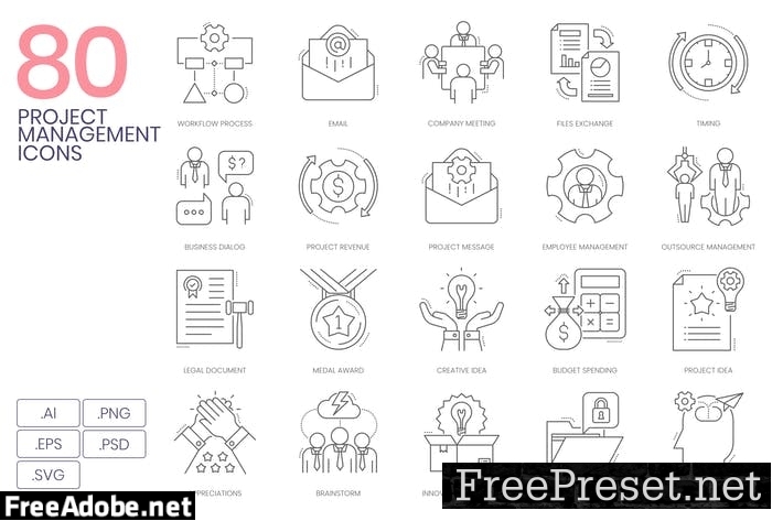 80 Project Management Line Icons NJA94LF