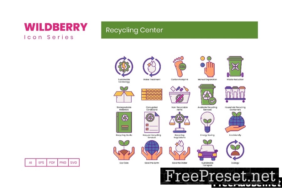 80 Recycling Center Line Icons