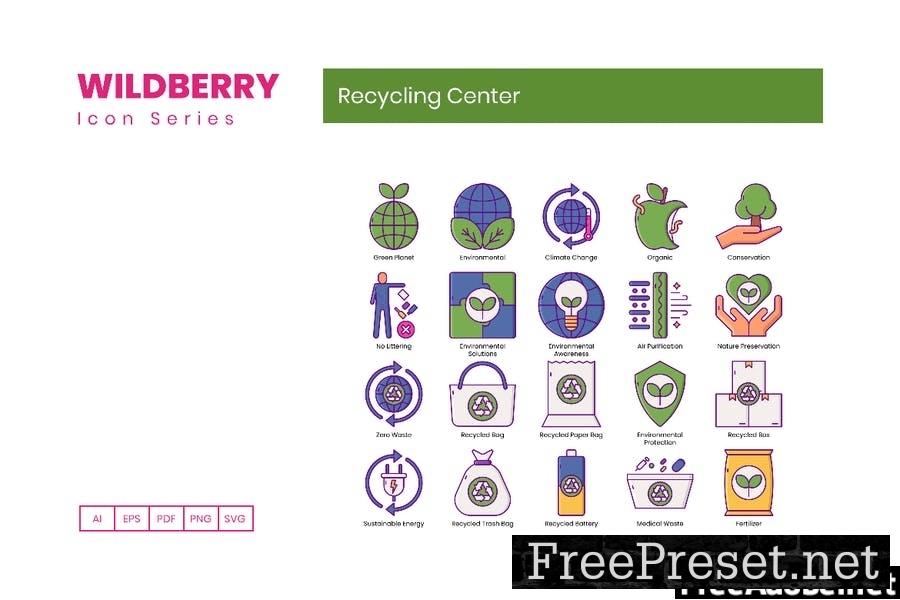 80 Recycling Center Line Icons