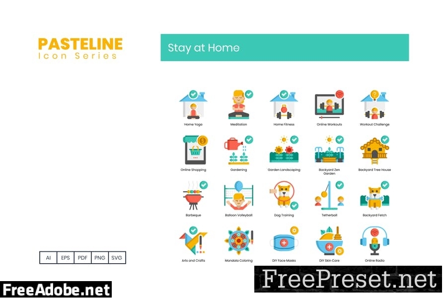 80 Stay at Home Flat Icons NLWPD5A