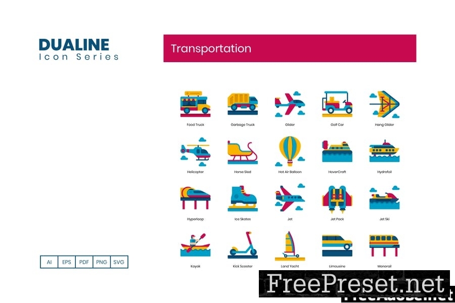 80 Transportation Flat Icons MJQBDH5