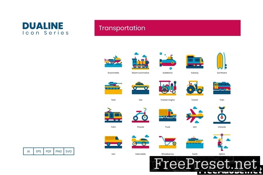 80 Transportation Flat Icons MJQBDH5